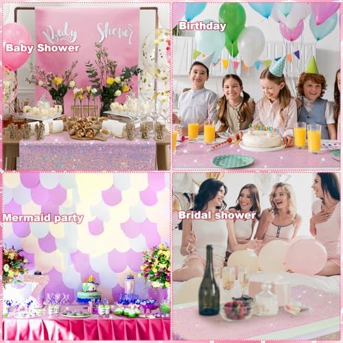 Remagr 6 Pcs Iridescent Mermaid Sequin Table Runner, Pink - Image 7