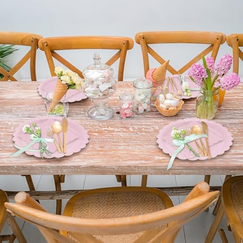 100Pcs Pink Party Supplies Include Pink Paper Plates and Napkins Disposable Pink Scalloped Plates for Birthday Baby Shower Mother’s Day - Image 4
