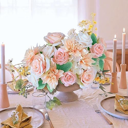 FACINOC Roses Artificial Flowers Peach Pink Bouquet Fake Flower Box Set - Image 4