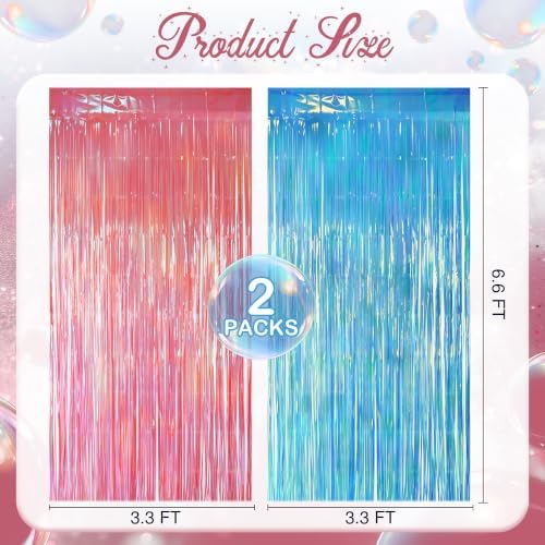 2 Pack Pink & Blue Party Decorations, 3.3 x 8.2 ft Fringe Backdrop - Image 2