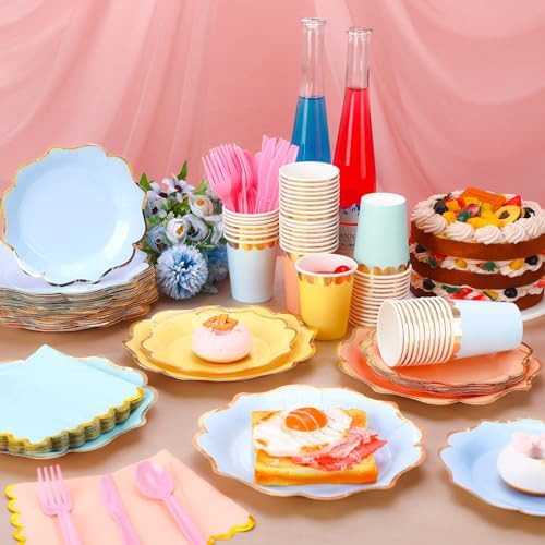 Yaomiao 168 Pcs Pastel Party Supplies Princess Plates and Napkins Serves 24 - Image 5