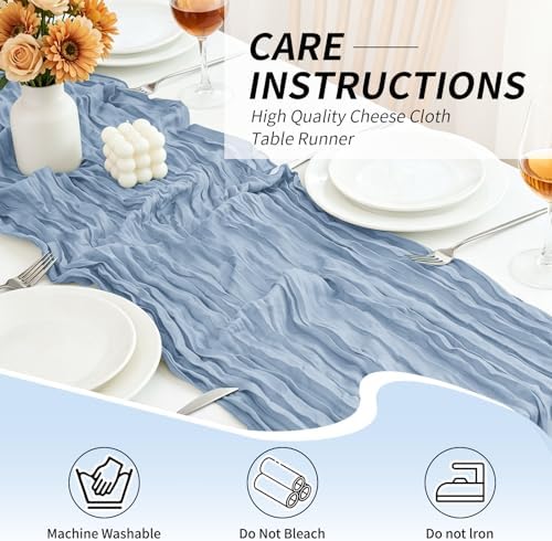 10 Pack Dusty Blue Cheesecloth Table Runner, 17x108 Inch Semi Sheer Boho Gauze Cheese Cloth Fabric Table Runners for Wedding Party Baby Shower Birthday Garden Farmhouse Table Decor - Image 4