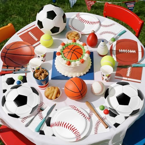 Sports Themed Birthday Party Kit for 24 - Includes Sports Banner, Tablecloth, Cups, Plates and Napkins for Boys Sports Theme Party Decorations Supplies - Image 4