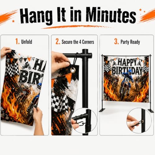 Dirt Bike Birthday Backdrop, 71 x 43 Inch Motocross Party Banner - Image 4