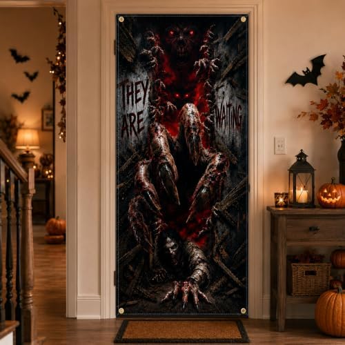 Halloween Monster Door Banner 35.4 x 78.7 Inch Polyester Door Cover, Creepy Creature Entrance Decoration for Front Door Porch Entryway Haunted House Seasonal Home Decor - Image 7