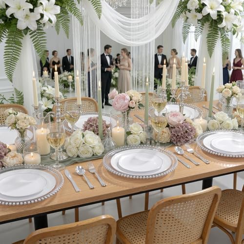 KIRE 200PCS Silver Plastic Plates - White Plastic Plates with Silver Rim Include 100 Dinner Plate and 100 for Dessert/Salad Plate for Birthday/Wedding/Party/Christmas - Image 6