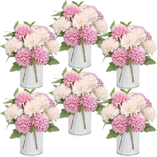 6 Set Pre-Made Flower Table Centerpieces - Dusty Pink & Champagne by SEKNHOP