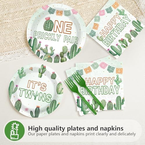 96Pcs Mexican Cactus Twins 1st Birthday Decorations Serves 24 - Image 3