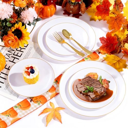 YOUBET 175PCS White Plastic Plates with Gold Rim for Wedding Party - Image 2