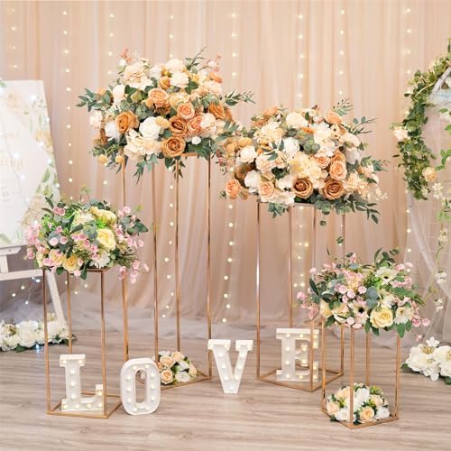 Sziqiqi Gold Centerpieces Geometric Column Flower Stand with Plate, 2Pcs - Image 4