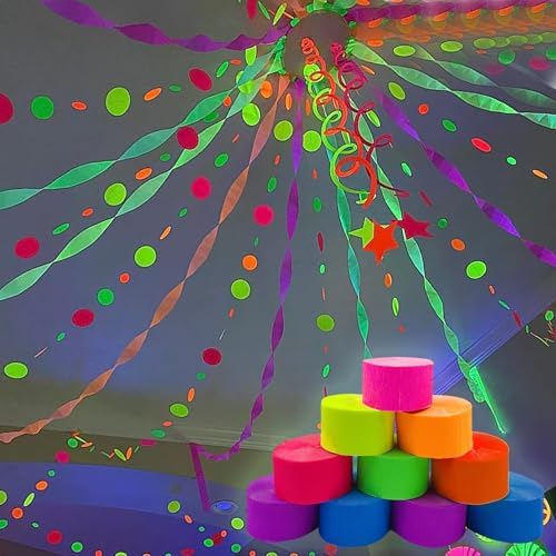 888 Feet Neon Glow Streamer Decorations - UV Reactive Fluorescent Neon Paper Streamers for Glow in The Dark Parties - Image 3