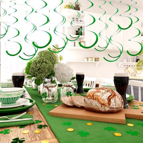 Green Ceiling Swirl Foil Decorations Hanging Plastic Streamer Themed Swirl Party for St. Patrick’s Day Spring Summer Celebration Party Supplies, Pack of 28 - Image 6