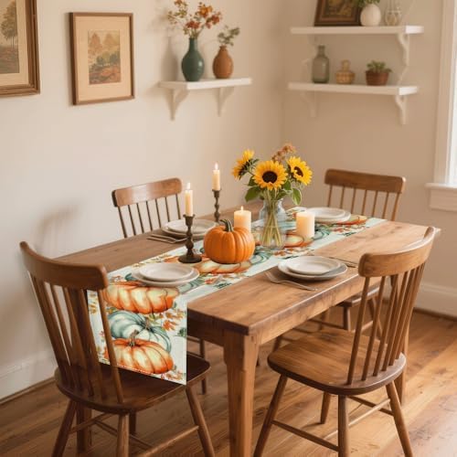 13x72 Inch Fall Table Runner - Vintage Fall Harvest Theme with Pumpkins Mushrooms Birdhouse, Seasonal Indoor Outdoor Home Party Kitchen Dining Decor - Image 3