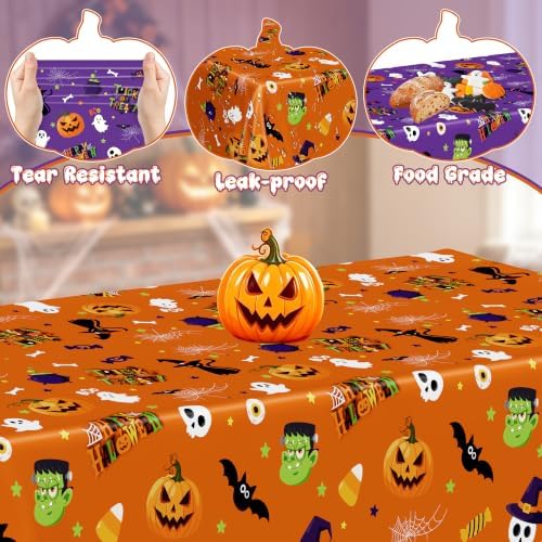 4 Pack Halloween Table Cloths 54" x 108" Plastic Purple Orange Tablecovers - Image 3