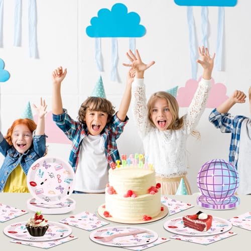 96Pcs Era's Birthday Party Plates and Napkin Women Music Birthday Party Supplies Iridescent Disco Dessert Plates Music Tableware Set for 24 Guest Bachelorette Decorations - Image 6
