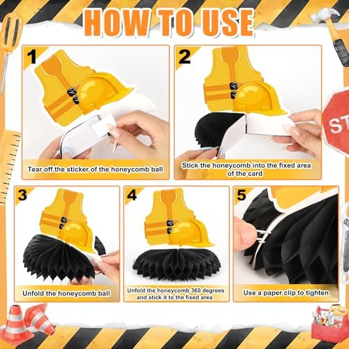 9 Pcs Construction Party Honeycomb Centerpieces for Tables Construction Party Decorations Car Truck Zone Table Centerpieces Signs for Birthday Party Favors Supplies - Image 3