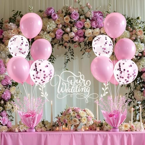 6 Set Pink Table Balloons Foil Spray Centerpiece with Pink and Confetti Balloons Stand Kit for Birthday Party Girls Baby Shower Wedding Bridal Shower Prom Graduation Table Decorations - Image 2