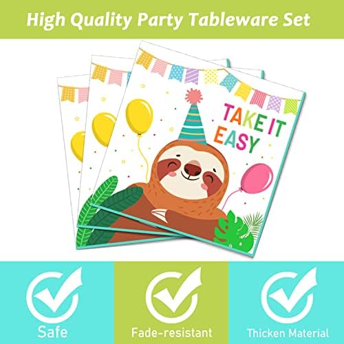 96PCS Sloth Plates and Napkins Sloth Animal Party Decor for 24 Guests - Image 3