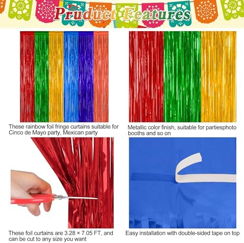 ZATAYE 2 Pack Mexican Color Fiesta Foil Curtain Streamer Decorations - Image 4