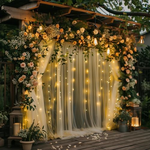 Tulle Backdrop Curtain with Lights 10x10FT Champagne Sheer Curtains - Image 7