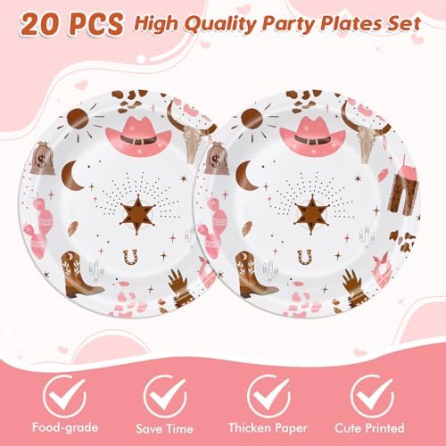 Western Cowgirl Birthday Party Supplies - Wild West Theme Decoration Tableware Include 20 Plates, Napkins and Tablecloth (Serve 20) - Image 3