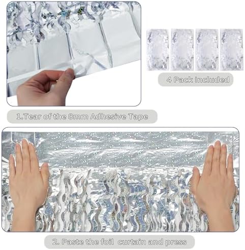 4 Pack 3.3 ft x 6.6 ft Silver Metallic Tinsel Foil Fringe Curtains - Door Streamers for Photo Booth Christmas Day Thanksgiving Wedding New Year Party Decorations - Image 3