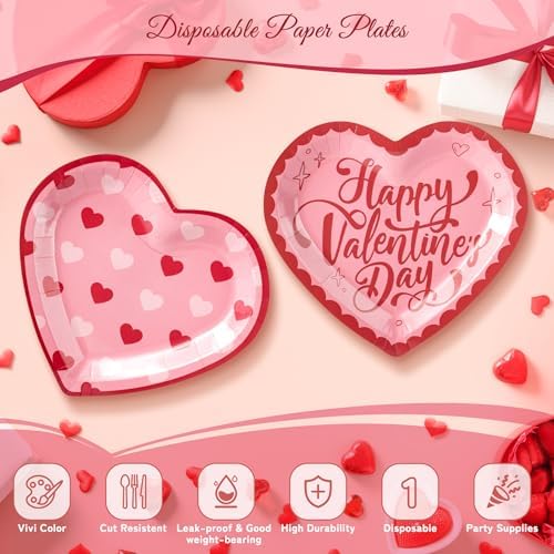 48PCS Love Party Plates,Big Heart Shaped Disposable Paper Plates,Heart Party Supplies for Bridal Wedding Engagement,Love Plates for Valentines Galentines Anniversary Birthday - Image 3