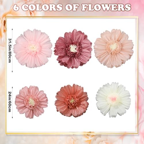 Giegxin 6 Pcs 31.5" 24" Pink Giant Tissue Paper Flower, Boho Pom Pom Decor - Image 3