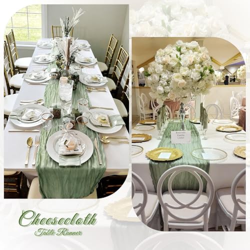 3 Pack Sage Green Cheesecloth Table Runner, 17 x 108 inch, Semi Sheer Boho Cheese Cloth Fabric Table Runner Bulk for Wedding, Birthday, Party, Holiday, Home Decor (Sage Green) - Image 6