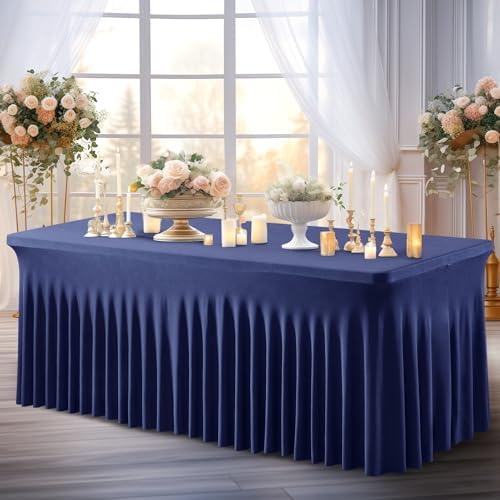 Shillance 6 Packs Navy Blue Spandex Tableclothes for 8 Foot Rectangle Table, Spandex Table Covers 8FT Stretch Table Skirts Wrinkle Free Fitted Tablecover for Event, Wedding, Banquet & Parties - Image 5