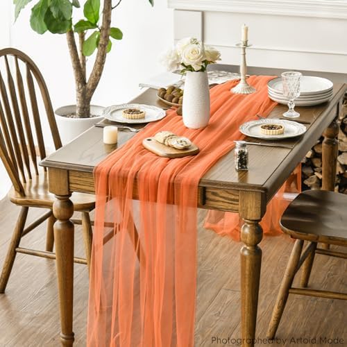 Artoid Mode Orange Gauze Table Runner 120 Inch 10FT, Seasonal Sheer Kitchen Dining Holiday Wedding Birthday Baby Shower Table Decor for Home Party - Image 5