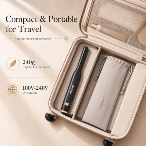 SAOSA Mini Pencil Flat Iron for Short Hair - 0.3" Ultra-Thin Hair Straightener & Curler, 9 Temp (190°F-430°F), Ceramic Tourmaline, Fast 30s Heat Up, Travel Kit with Pouch & Glove, Dual Volt(Rose Gold) - Image 6