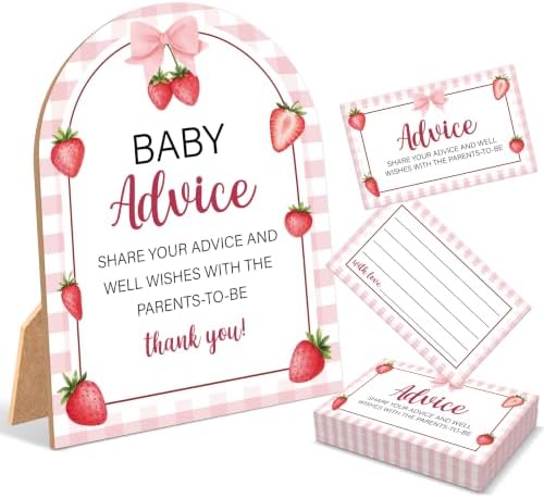 Sweet Berry Baby Shower Games, Strawberry Advice For Parents To Be, 6x8 Inch Arch Wooden Sign With Stand And 50 Advice Cards, Gender Reveal Party Supplies & Decorations -LN011 by Unknown