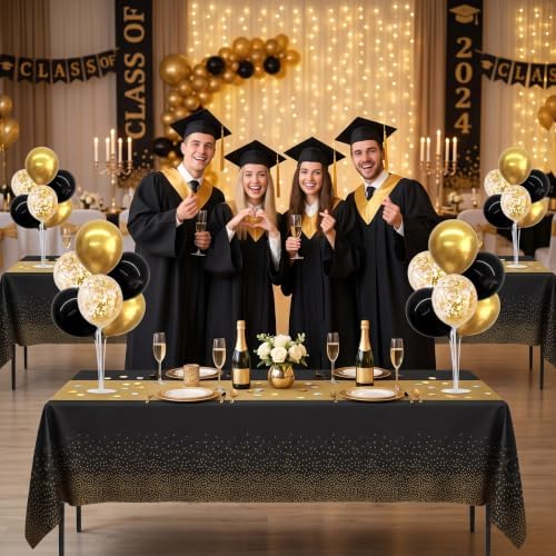 TONIFUL 4 Set Black Gold Balloon Stand Balloon Centerpieces with Tablecloth - Image 5