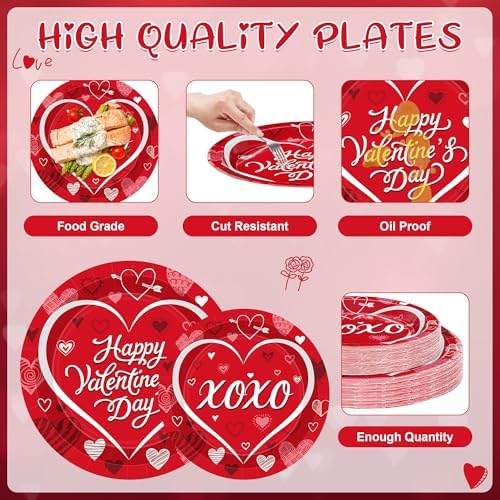 QZYL 24 Sets Valentines Plates and Napkins, Disposable Paper Round Valentine Party Supplies, 9" and 7" Red Valentines Plates Sets, Love Table Decorations Galentines Dinnerware for Romantic Festivals - Image 3