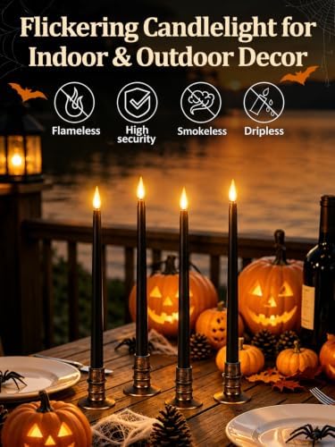 Alphatool 12 Pcs Halloween Black LED Flameless Candles with Remote, Bases - Image 2