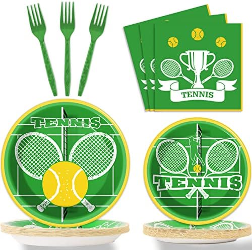 Wiooffen 96 Pcs Tennis Party Supplies for 24 Guests Tennis Ball Sports Games Party Decorations Softball Theme Party Tableware Set Include Paper Plates Napkins Forks by Wiooffen