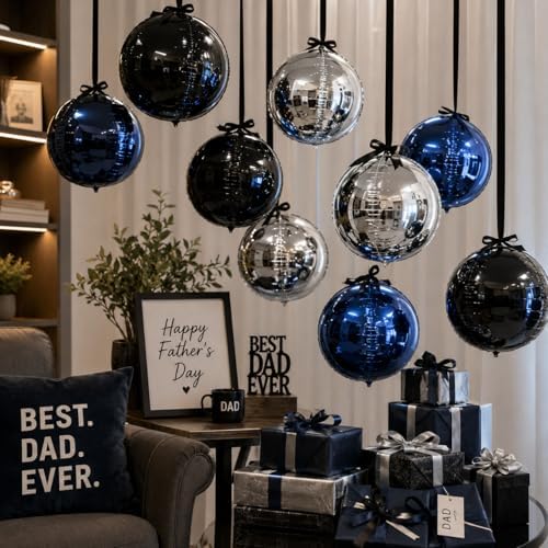 Togvu Black Blue Silver Round Balloons, 15PCS Different Sizes 4D Balloon - Image 6