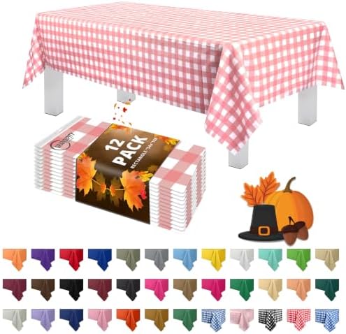 Grandipity Plastic Table Cloth Disposable 12 Pack 54” x 108” Rectangle by Grandipity