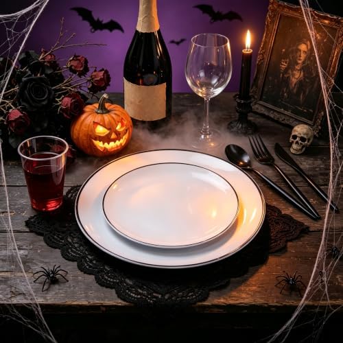 ejonirinjonir 180pcs Elegant White Plastic Plates for Wedding, Black Trim - Image 2