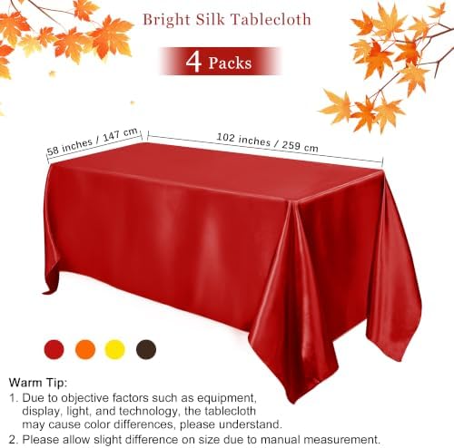 TURSTIN 4 Pack Fall Themed Satin Tablecloth 102 x 58'' Overlay Table Cover - Image 2