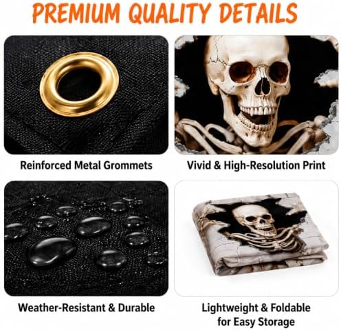 6 x 13 FT Giant Skull Halloween Garage Door Decorations Skeleton Garage Door Cover Hanging Banner,Horror Skull Backdrop Mural for Home,Outdoor,Indoor,Spooky Party,71 x 157 Inch - Image 5