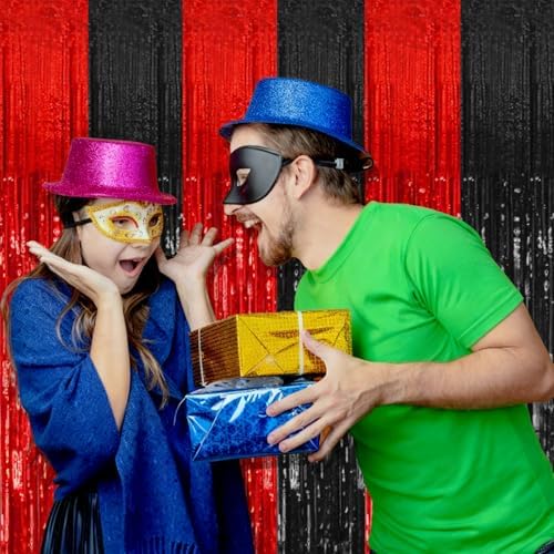 10 Pack Black and Red Backdrop Party Decorations Tinsel Curtain Halloween Party Streamer Foil Fringe Birthday Decorations Photo Booth Fancy Ball Christmas New Year Graduation Party Decor Decor - Image 6