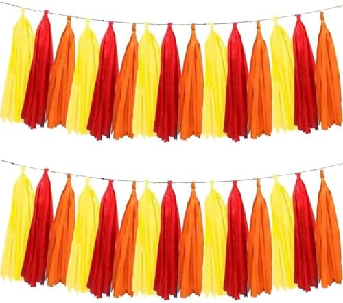 We Moment Red Orange Yellow Tissue Paper Tassels Party Tassel Garland Banner for Birthday Thanksgiving Party Decoration, DIY Kits,15PCS by We+Moment
