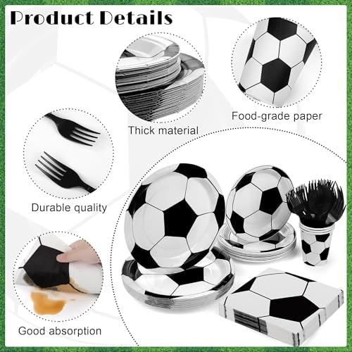 Kochorie 144 Pieces Soccer Party Tableware Sets Including Disposable Plates Napkins Cups Forks Serves 24 for Soccer Games Sports Birthday Party Supplies - Image 3