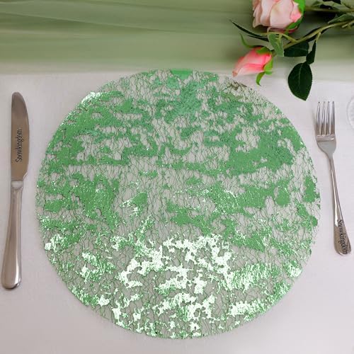 24 Pcs Sage Green Placemats Round Disposable Glitter Charger 13" - Image 3