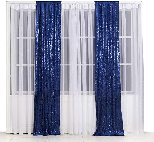 Poise3EHome 2ft x 8ft Blue Sequin Photography Backdrop Curtains 2 Panels for Party Decoration, Navy Blue by Poise3EHome
