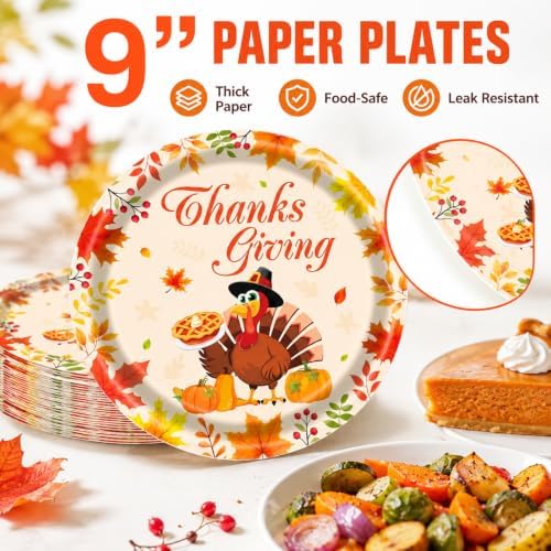 40Pcs Thanksgiving Paper Plates and Napkins Party Supplies, Disposable Fall Turkey Plates Napkins Dinnerware Set for Autumn Theme Friendsgiving Party Decorations - Image 3