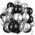 Black and Silver Balloons, 12 Inch Metallic Chrome Black Silver Confetti Latex Helium Balloons for Men Boys Birthday Baby Shower Wedding Engagement Halloween New Year Bachelorette Party Decorations by Isndare