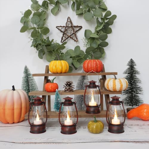 12Pcs Hand-Brushed Red Mini Lanterns for Vintage Christmas Table Decorations – 6Inch Small Candle Lanterns for Western Cowboy Camping Halloween Weddings Party Centerpiece & Hanging Ornaments - Image 3